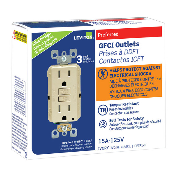 Leviton GFCI ST OUTLT 15A IV 3PK GFTR1-03I